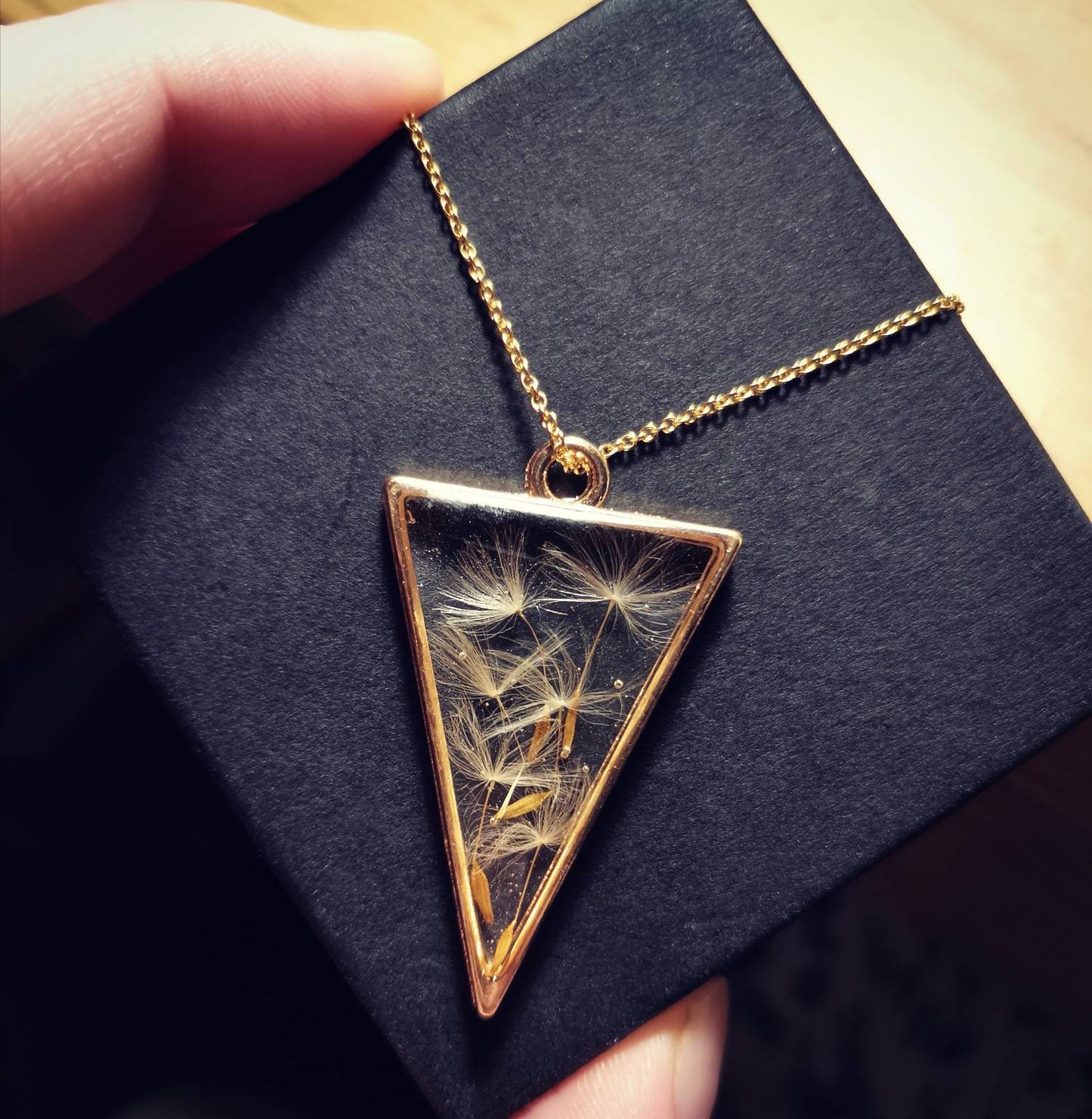Personalised Real dandelion seed terrarium pendant necklace on gold plated or 14k gold filled chain. Make a wish, goodluck, april birthday