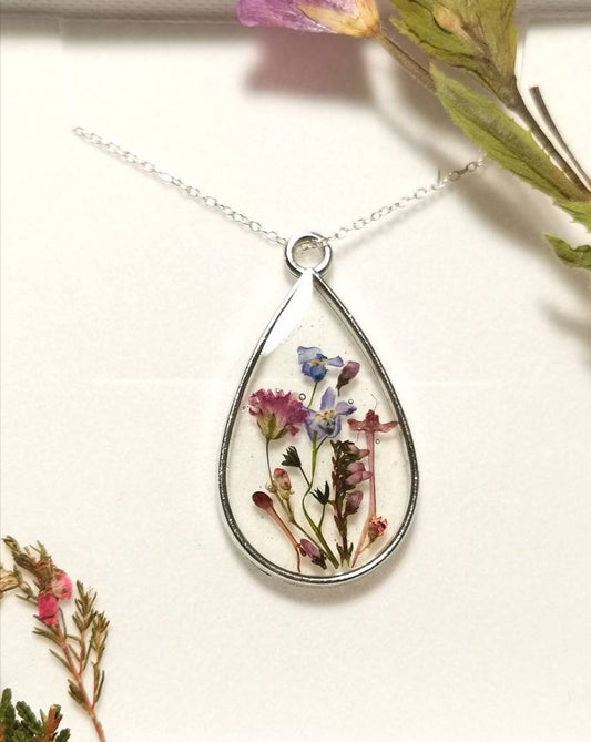 Personalised Yorkshire forget me nots, lilac Heather terrarium necklace on silver chain. Make a wish, memories necklace, valentines day
