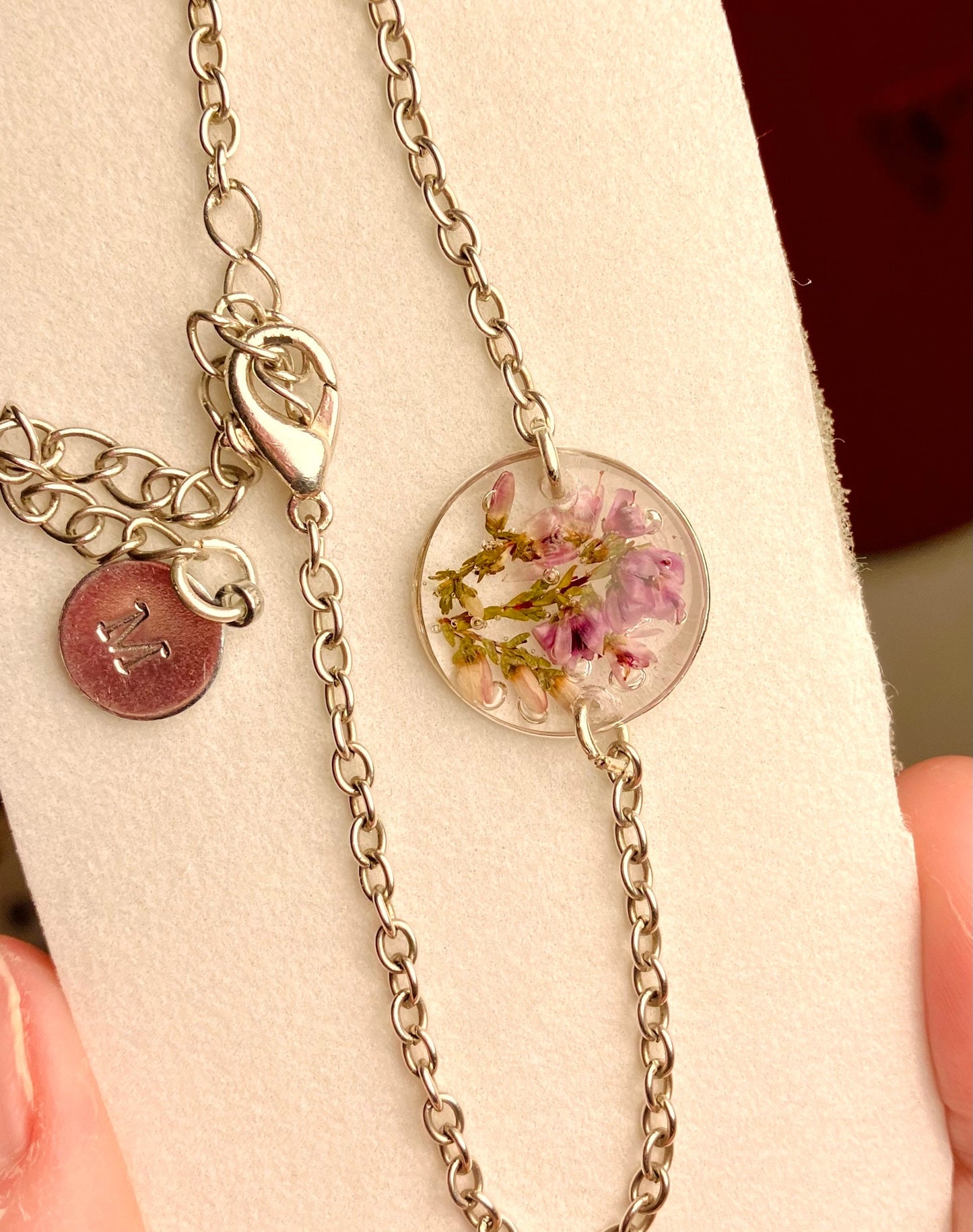 Forget me not real pressed flower solid silver 925 bracelet/ anklet-  solid silver chain, Christmas gift. - can be customised & personalised