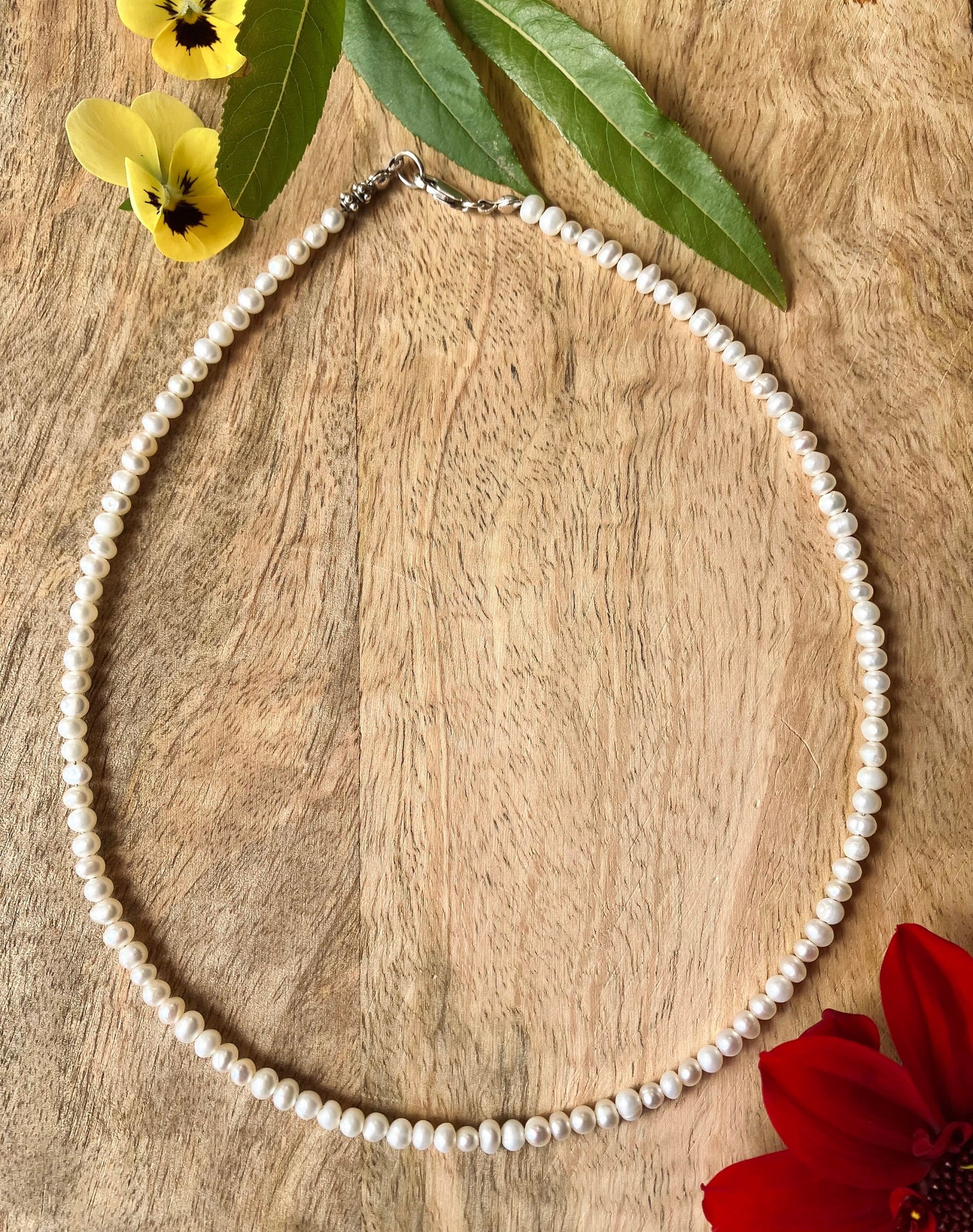 Genuine White Freshwater pearl necklace 3mm pearl size. Sterling silver clasp - 16 inches. Minimalist jewellery, gift for her, sea jewellery