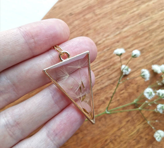 Personalised Real dandelion seed terrarium pendant necklace on gold plated or 14k gold filled chain. Make a wish, goodluck, april birthday