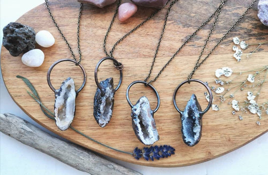 Natural Druzy agate Geode crystal necklace, real unique raw geode on a bronze brass chain. Crystal for decision making, balance Chi.