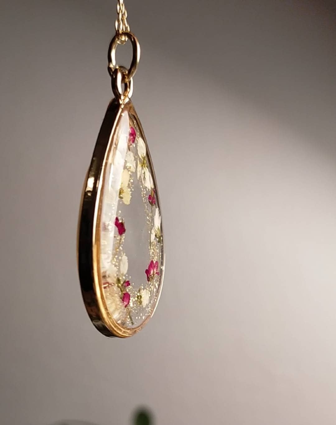 Valentines forever flowers  Real pressed Alyssum and gold plated pendant necklace on 14k gold fill chain, handmade, personalised