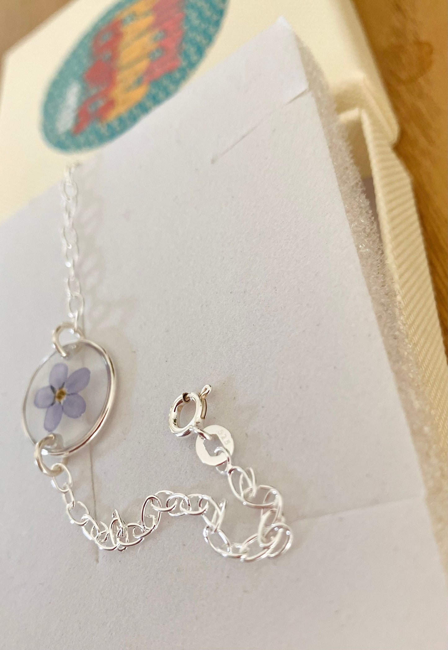 Forget me not real pressed flower solid silver 925 bracelet/ anklet-  solid silver chain, Christmas gift. - can be customised & personalised