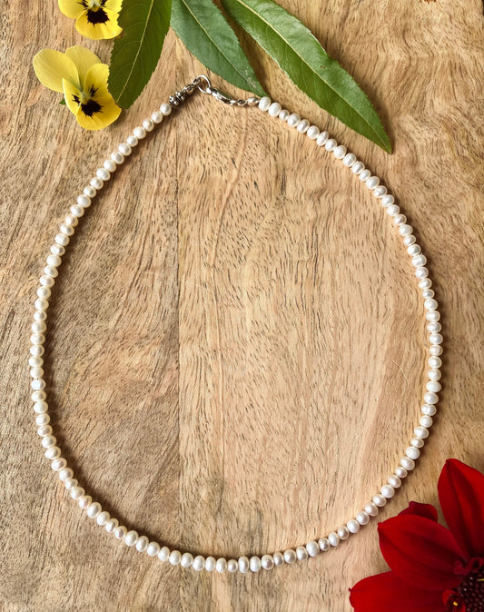Genuine White Freshwater pearl necklace 3mm pearl size. Sterling silver clasp - 16 inches. Minimalist jewellery, gift for her, sea jewellery