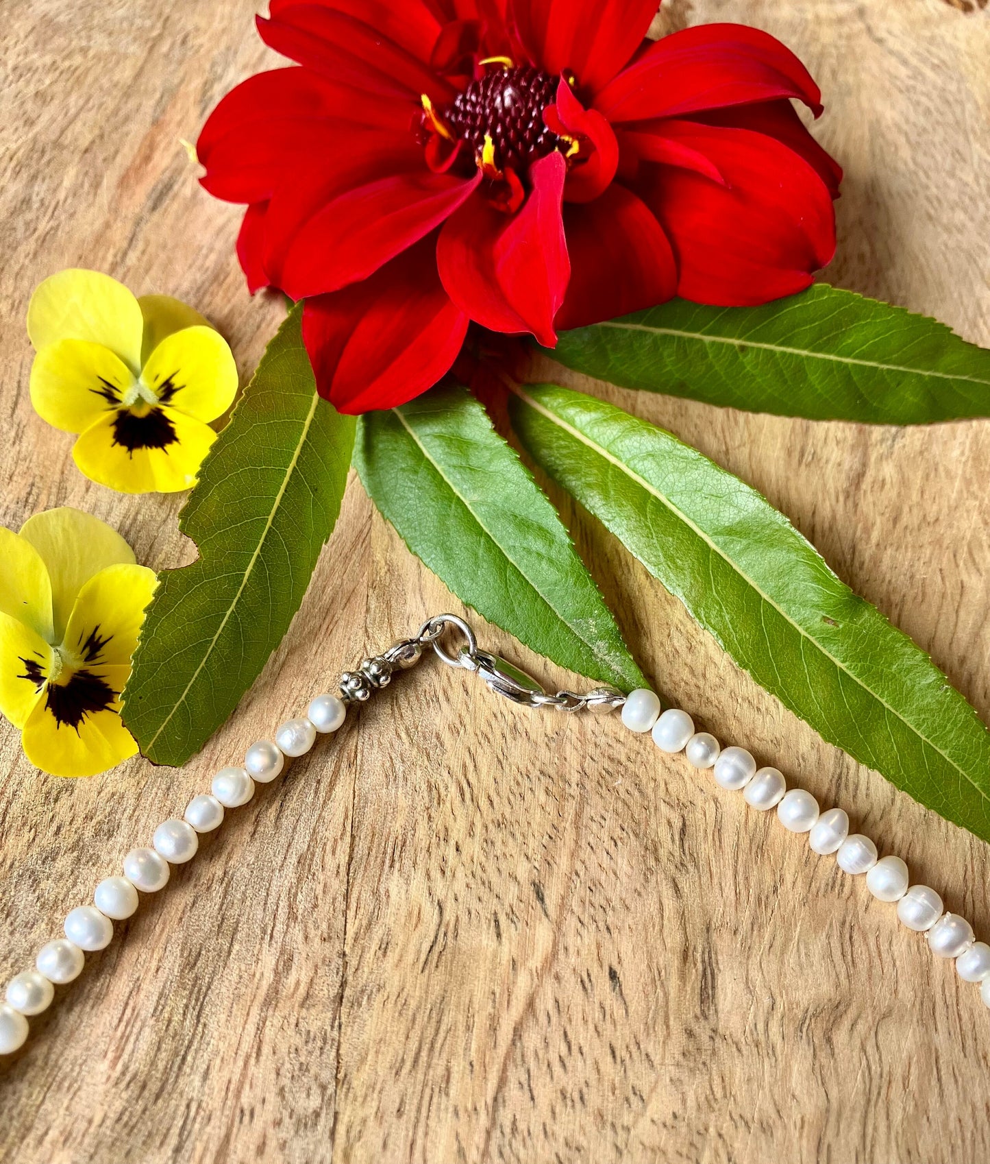 Genuine White Freshwater pearl necklace 3mm pearl size. Sterling silver clasp - 16 inches. Minimalist jewellery, gift for her, sea jewellery