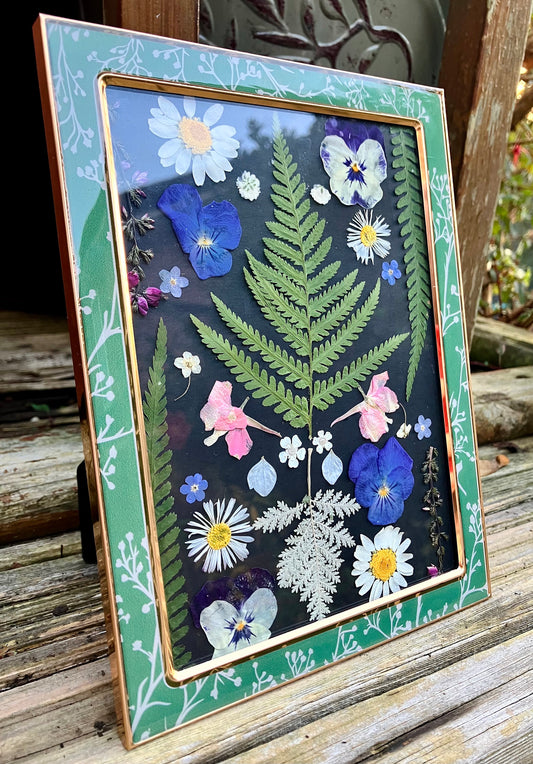 Real pressed dried flower handmade botanical glass frame, rustic cottage,  farmhouse decor, herbarium wall art, Yorkshire grown flowers.
