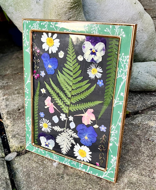 Real pressed dried flower handmade botanical glass frame, rustic cottage,  farmhouse decor, herbarium wall art, Yorkshire grown flowers.